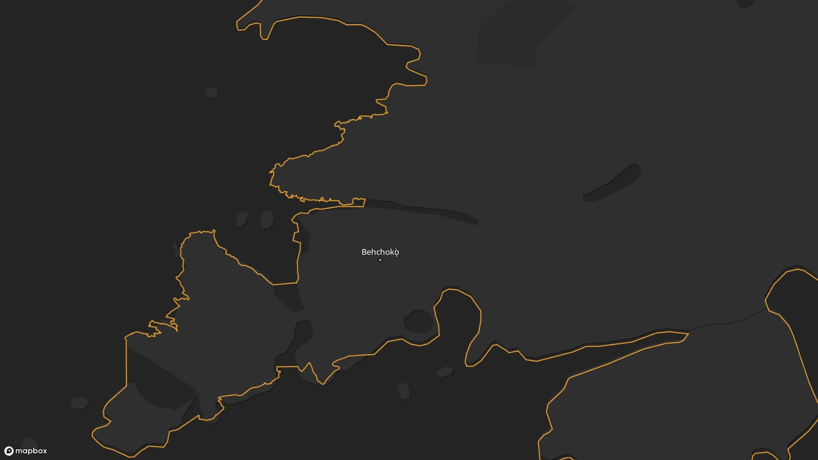 A map showing the shoreline near the Tłı̨chǫ community of Behchokǫ̀.